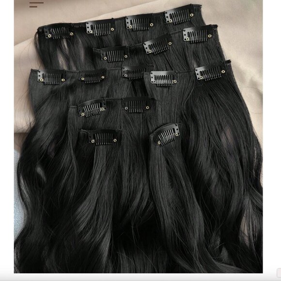 Human hair blend 24 In  black Clip in Hair Extensions Set - Picture 11 of 11